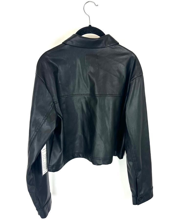 Black Faux Leather Cropped Jacket - Size 4/6