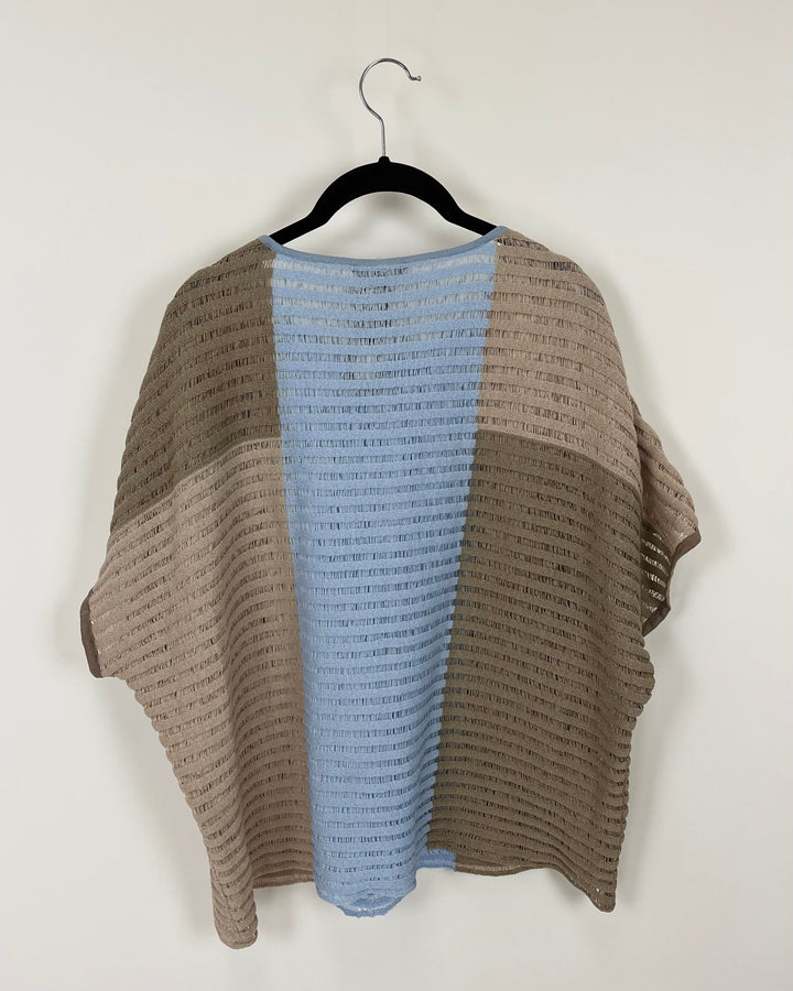 Blue And Tan Loose Knit Top - Size 2-4
