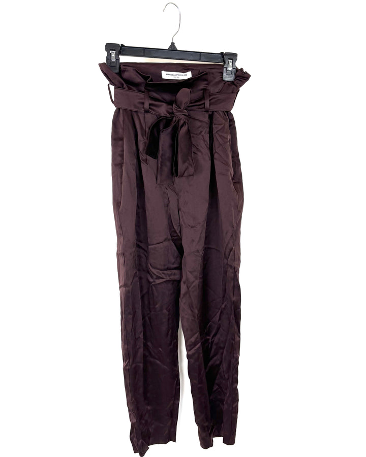 Flowy Brown Pants with Wrap Belt - Size 4/6