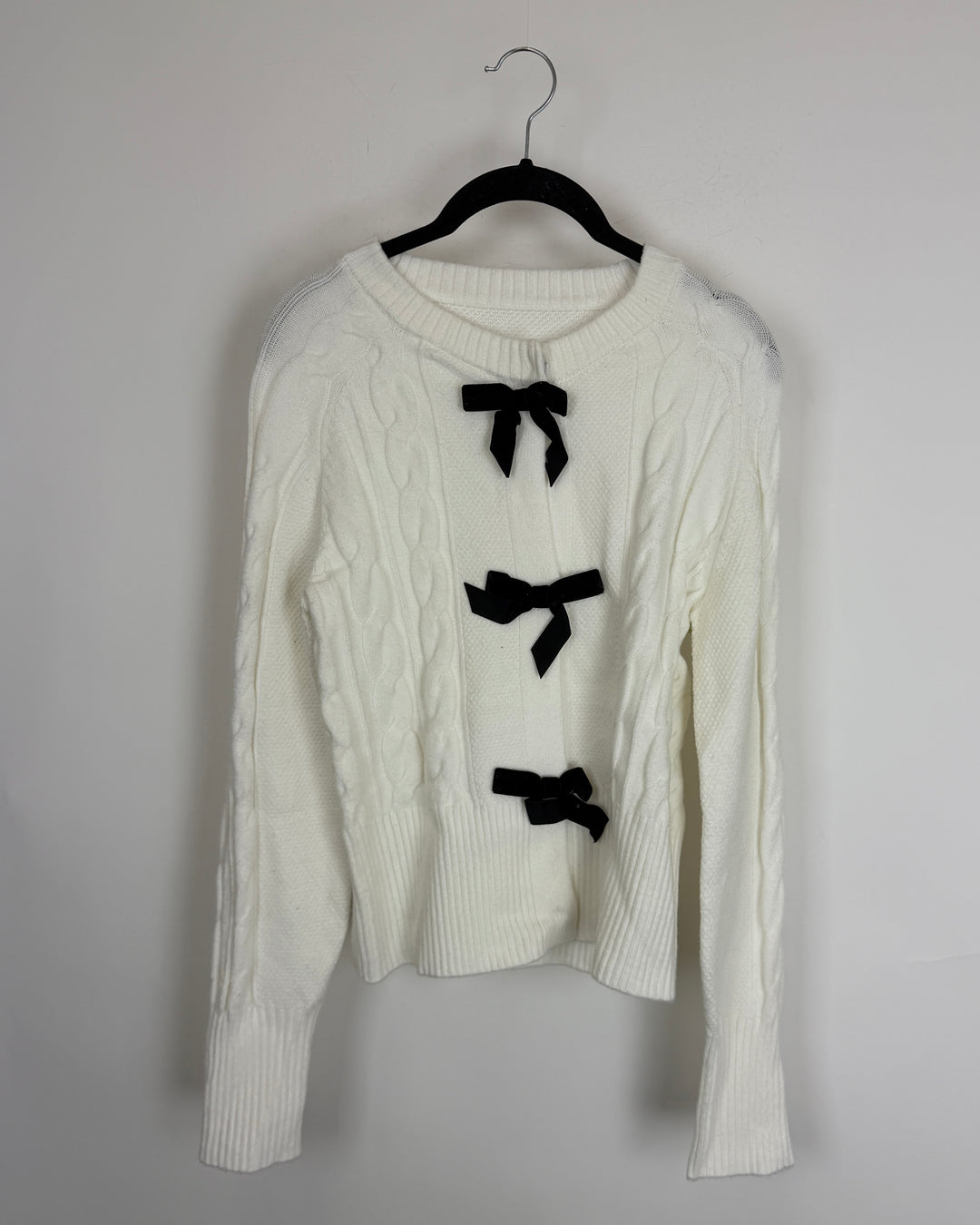 White Cable Knit Bow Cardigan - Size 2/4