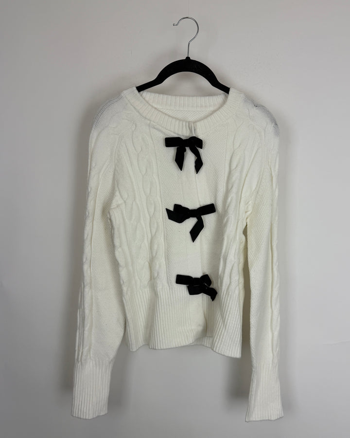 White Cable Knit Bow Cardigan - Size 2/4