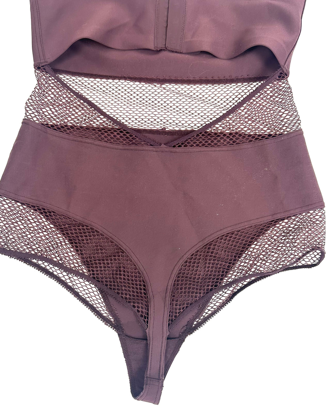 Maroon Mesh Paneling Bodysuit - Small