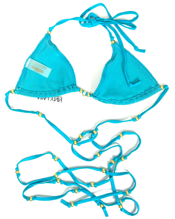 Teal Textured Strappy Bikini Top - XS - XL