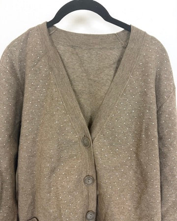 Beaded Taupe Cardigan - Size 8/10