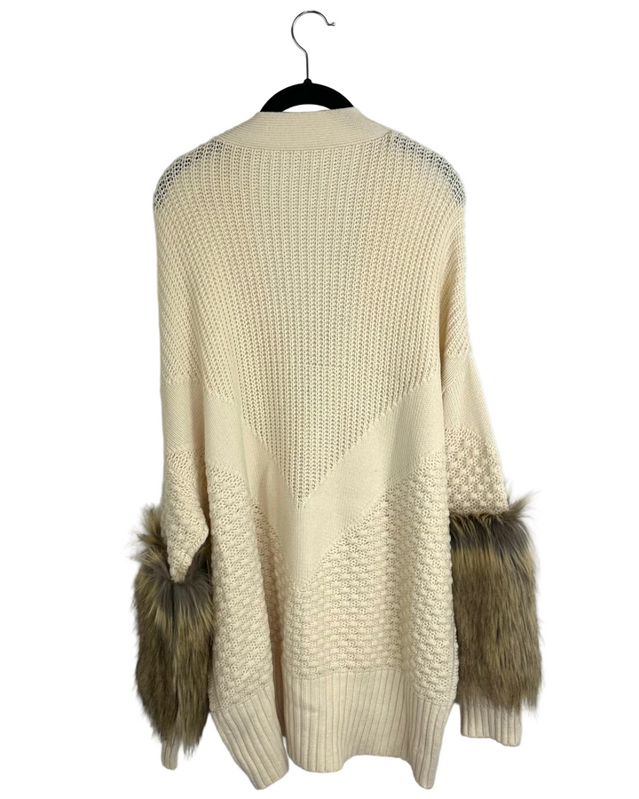 Beige and Faux Fur Cuff Cardigan - Size 12/14