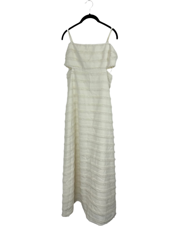 Cream Texture Fringe Striped Dress- Small