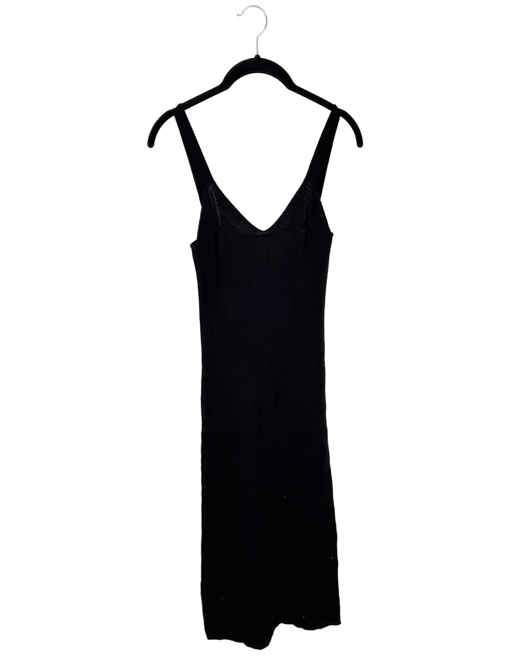 Black Ribbed Fitted Dress - Size 0/2