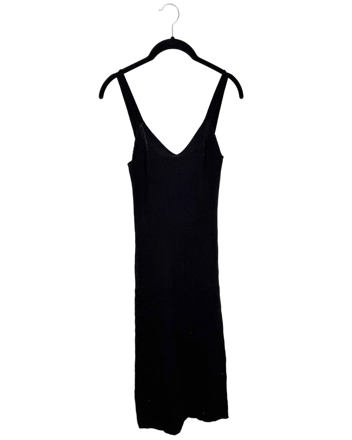 Black Ribbed Fitted Dress - Size 0/2