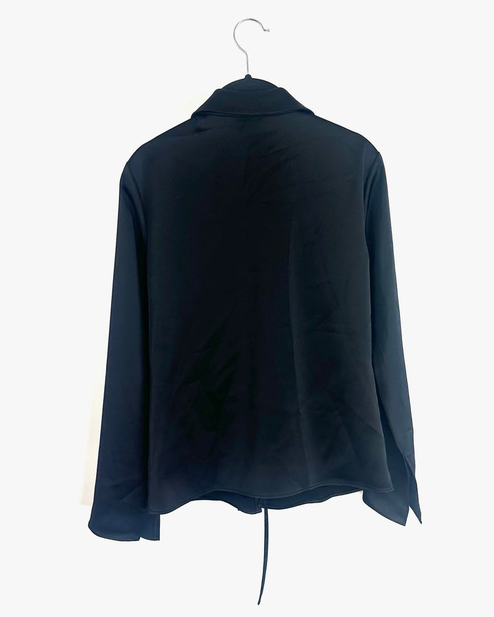 Black Collared Tie Front Top - Size 4/6