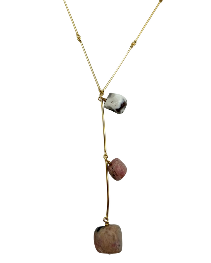 Gold Necklace with Pink & White Stones