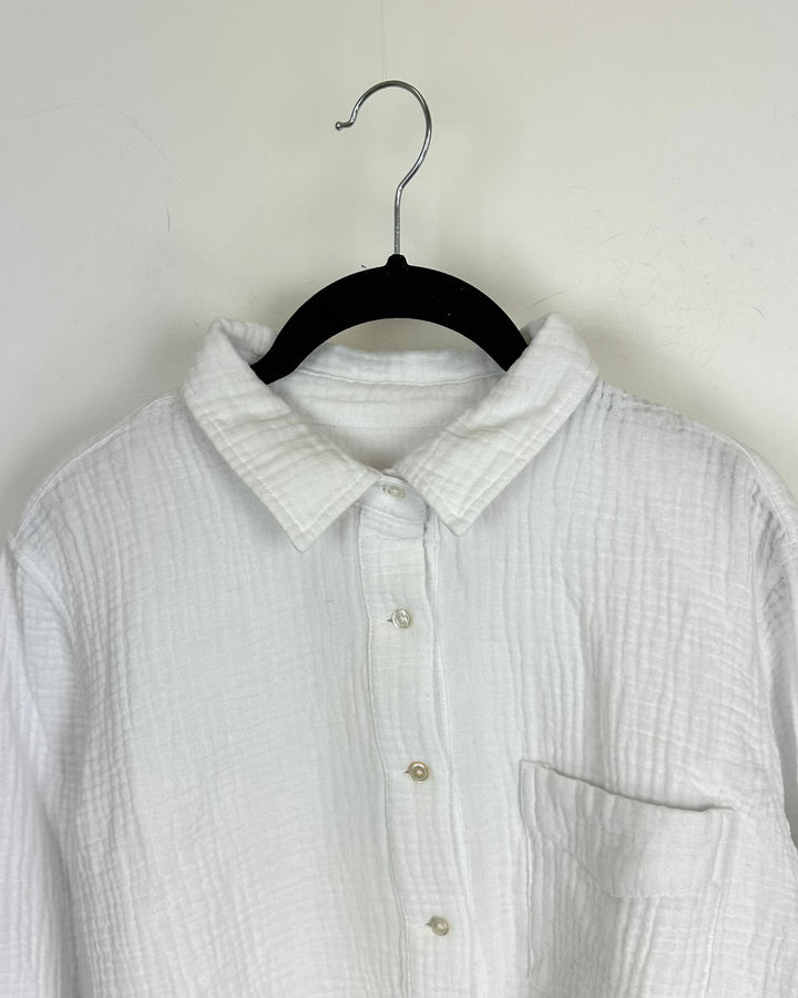Cotton White Button Up Blouse - XS, M, L, XL