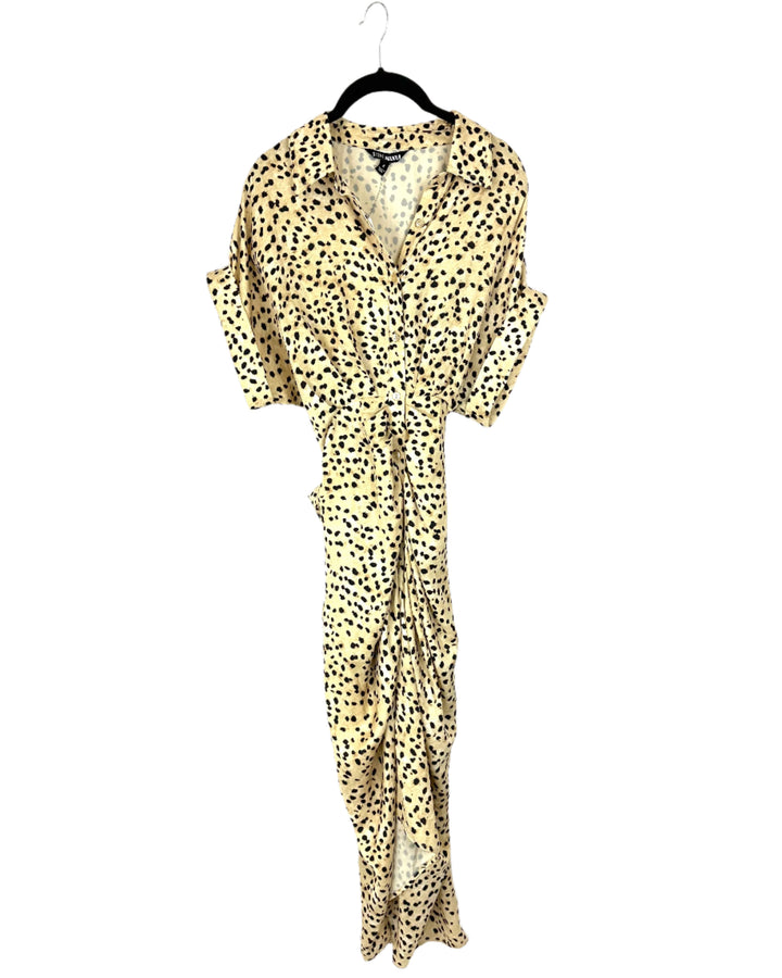Spotted Leopard Print Button Down T-Shirt Dress - Size 4