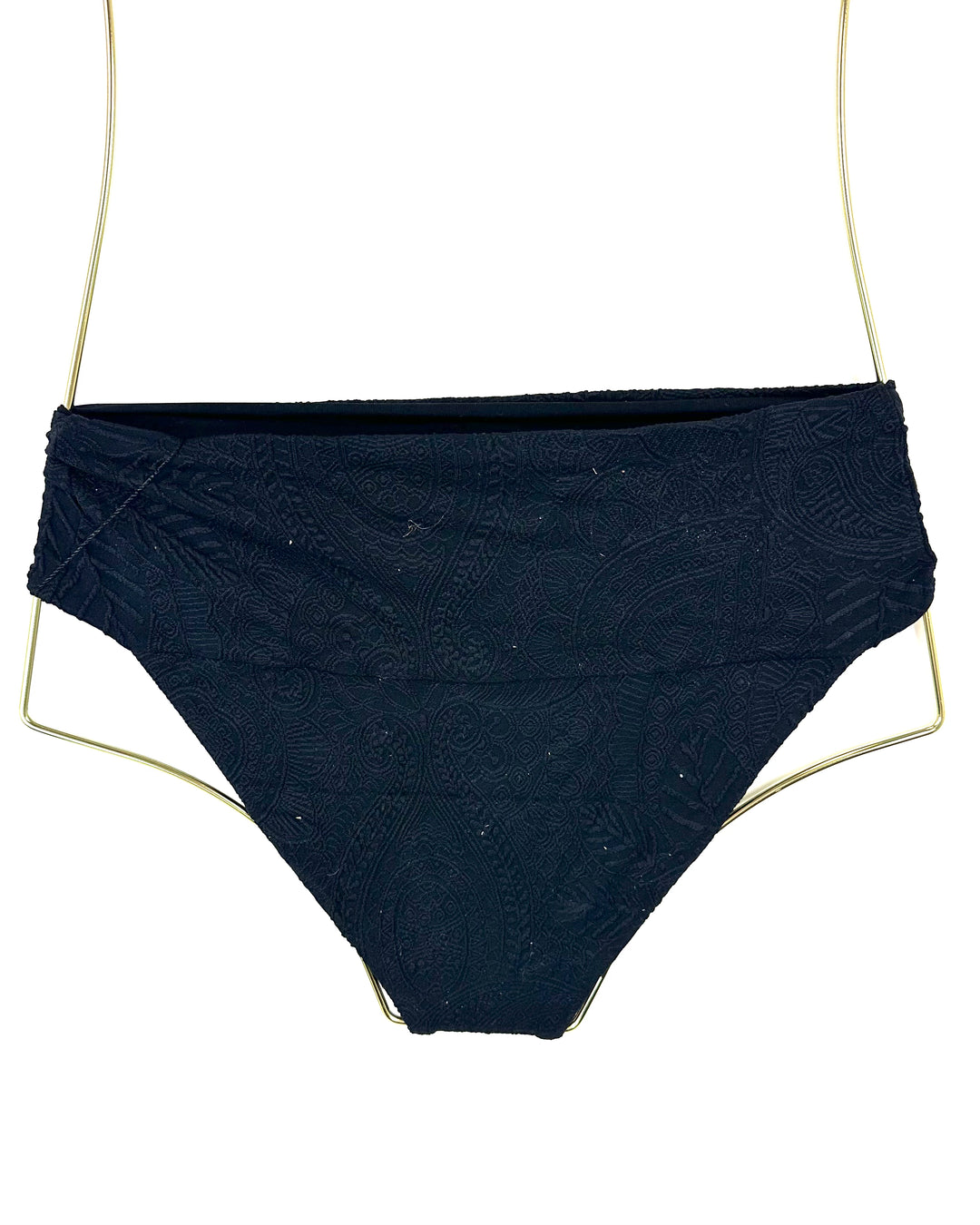 Black Embossed Thick Waistband and Fuller Coverage Bikini Bottom - Extra Small