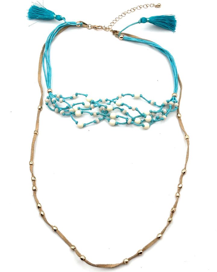 Teal and Tan Layered Necklace