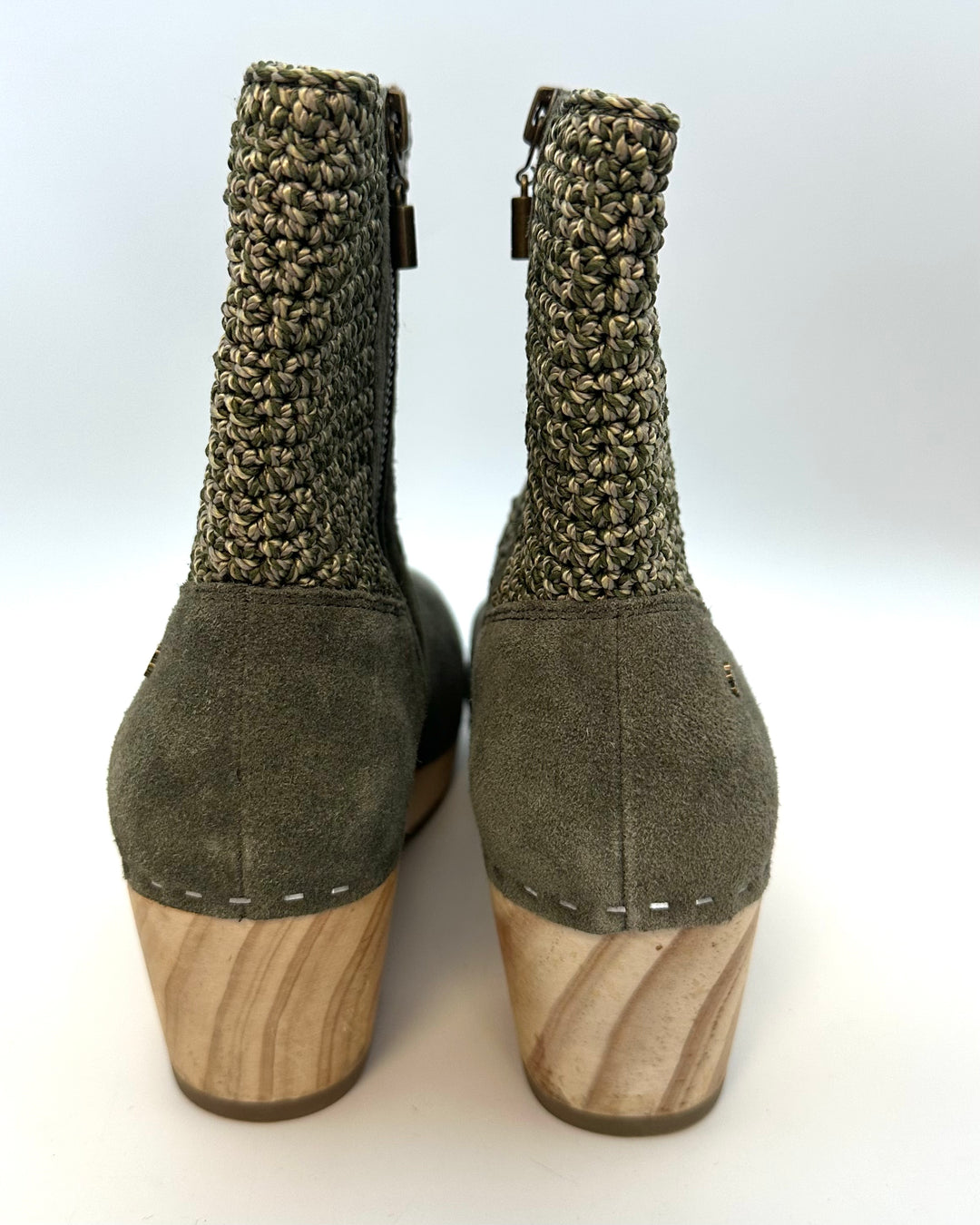 Green Suede & Crochet Clog Boots - Size 6-11