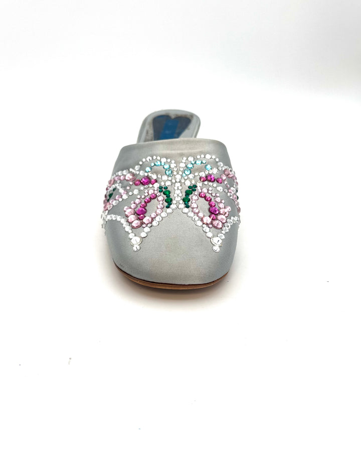 Rhinestone Butterfly Embellished Mules - Size 39