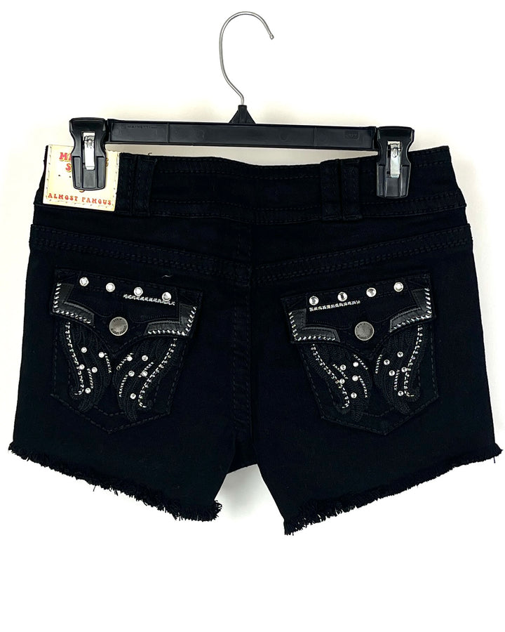 Mid Rise Black Distressed Denim Shorts - Size 2/4
