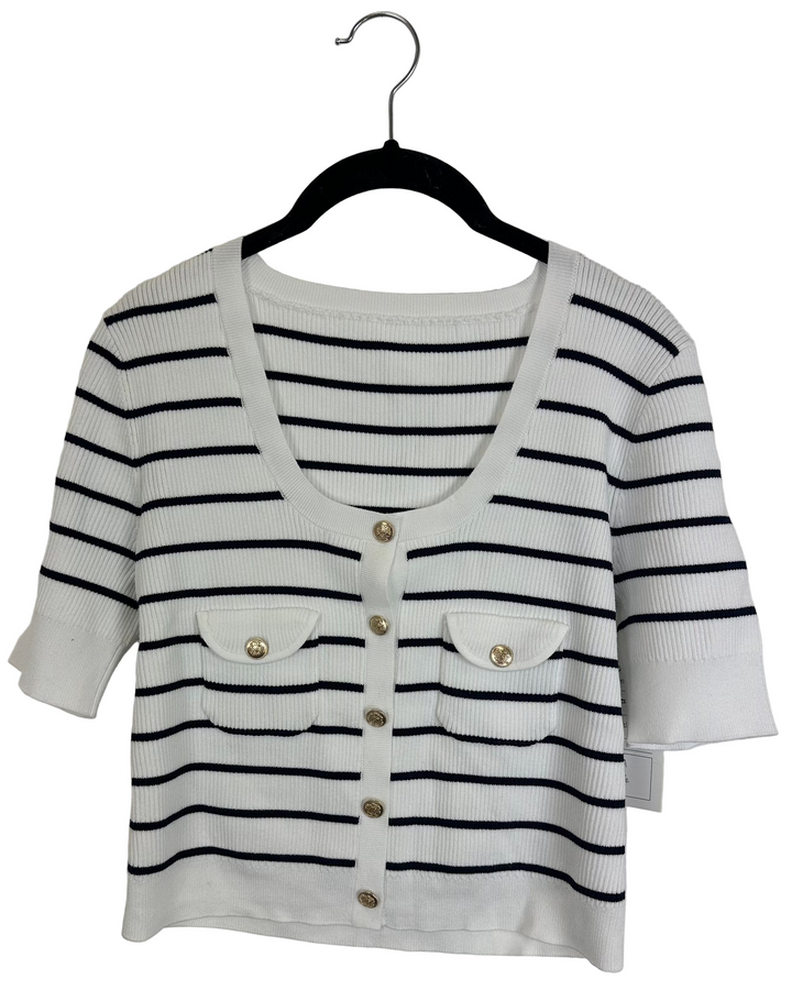 Blue and White Scoop Neck Top - Size 4/6