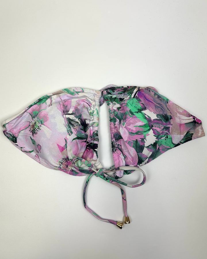 Purple Floral and White String Multi Wear Bikini Top - Small
