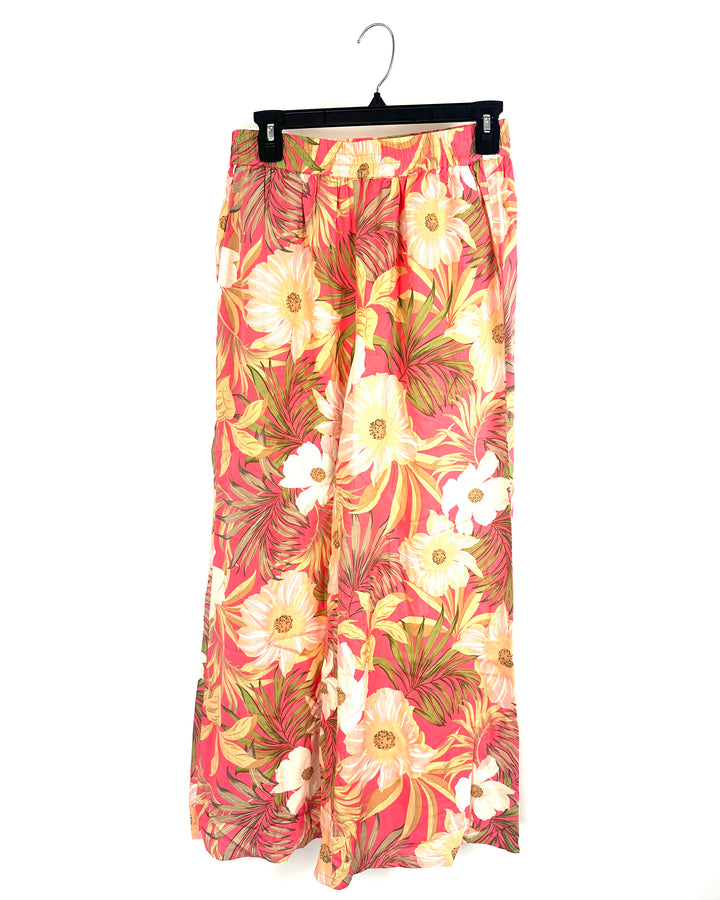 Pink Floral Wide Leg Pant - Size 0/2