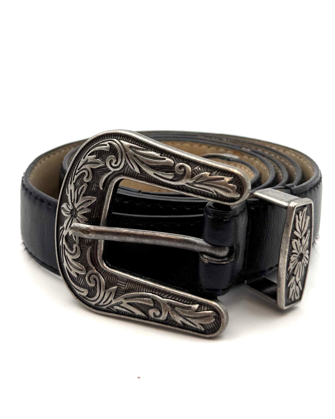 Black And Silver Embossed Buckle Belt