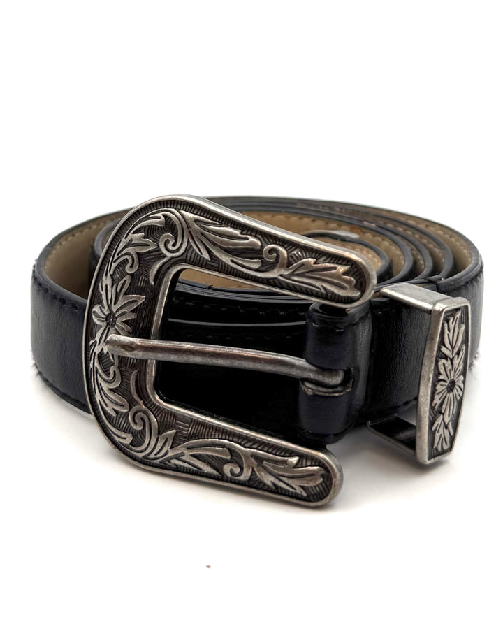 Black And Silver Embossed Buckle Belt