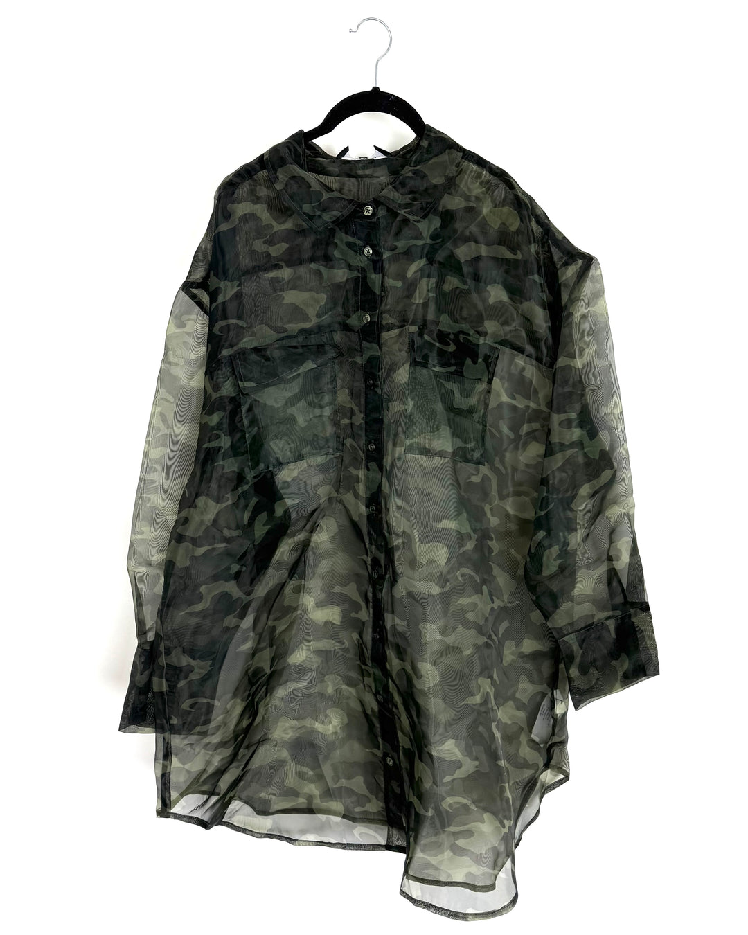 Green Camouflage Mesh Button Up Shirt -  Size 2X