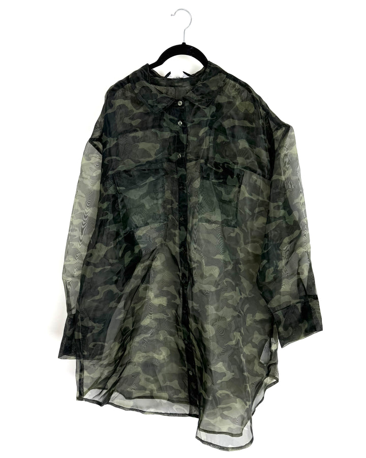 Green Camouflage Mesh Button Up Shirt -  Size 2X