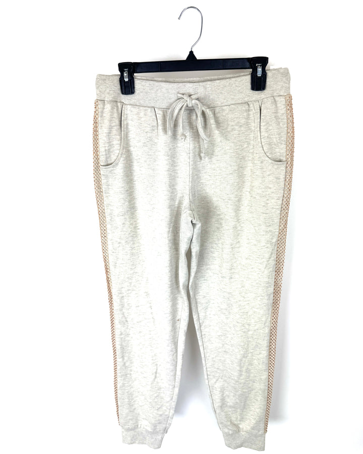 Fishnet and Rhinestone Detailed Gray Sweatpants - Size 6/8