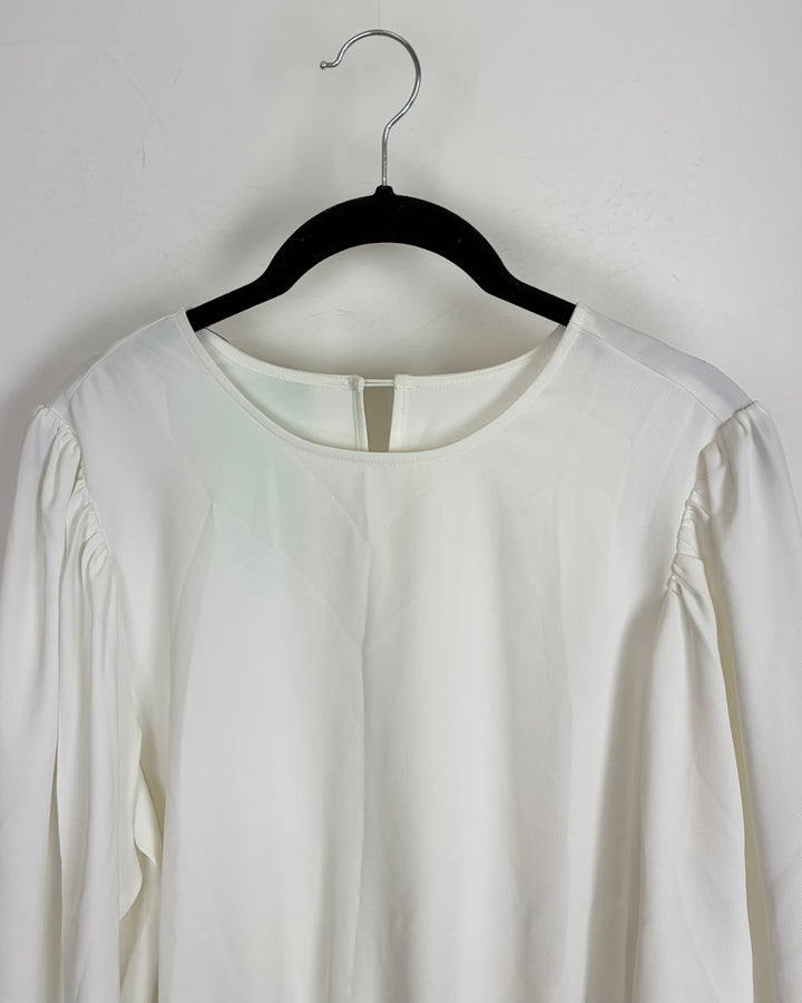 White Puffed Shoulder Long Sleeve Top - Size 2/4