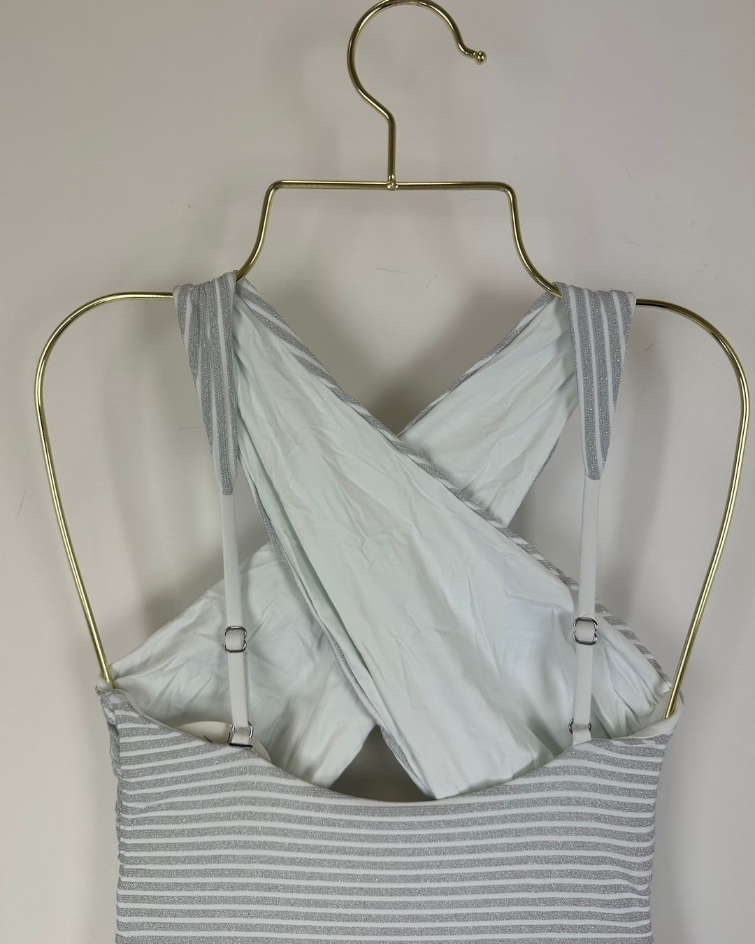 Metallic Silver Halter One Piece Swimsuit -  XS, S, XXL, XXXL