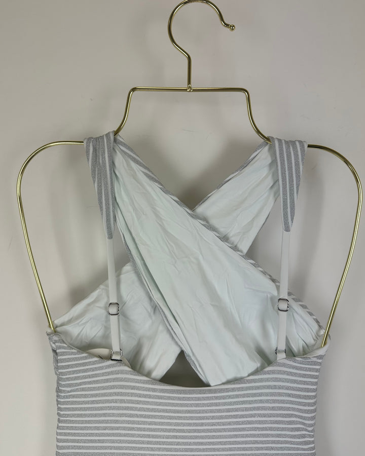 Metallic Silver Halter One Piece Swimsuit -  XS, S, XXL, XXXL