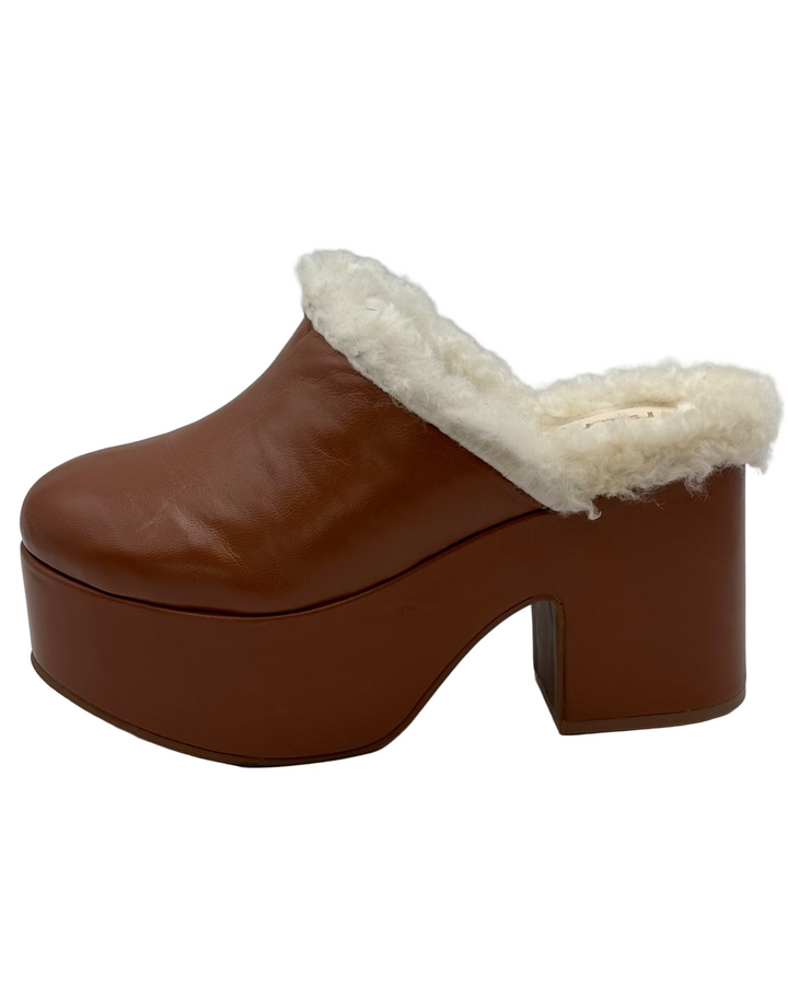 Cognac Leather and Sherpa Clog - Size 6.5 and 9.5