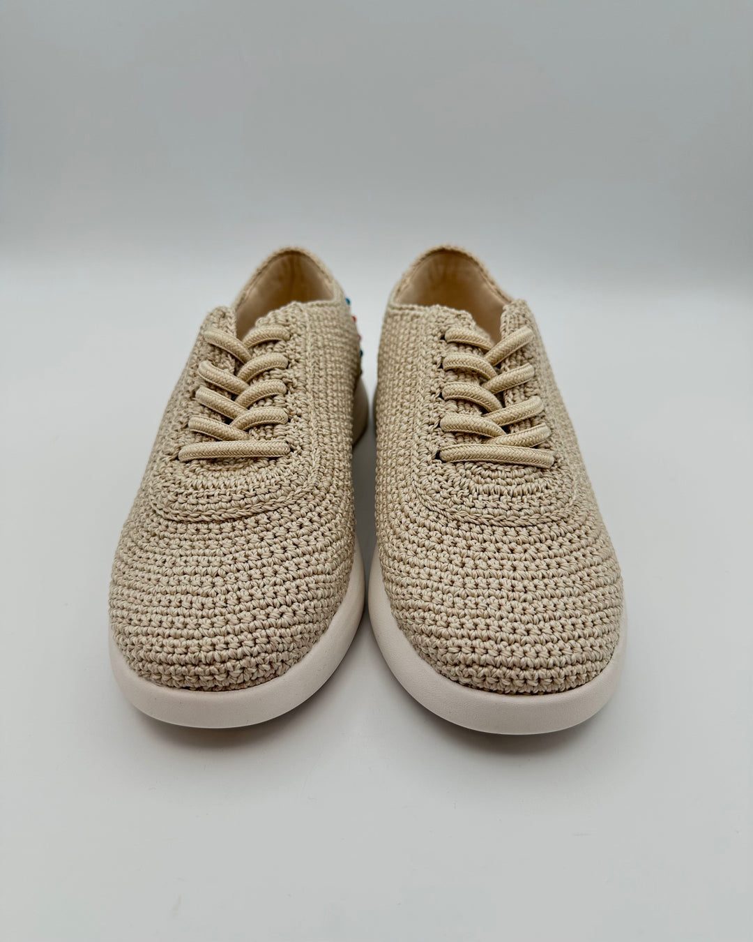 White Beaded Crochet Sneakers - Size 6