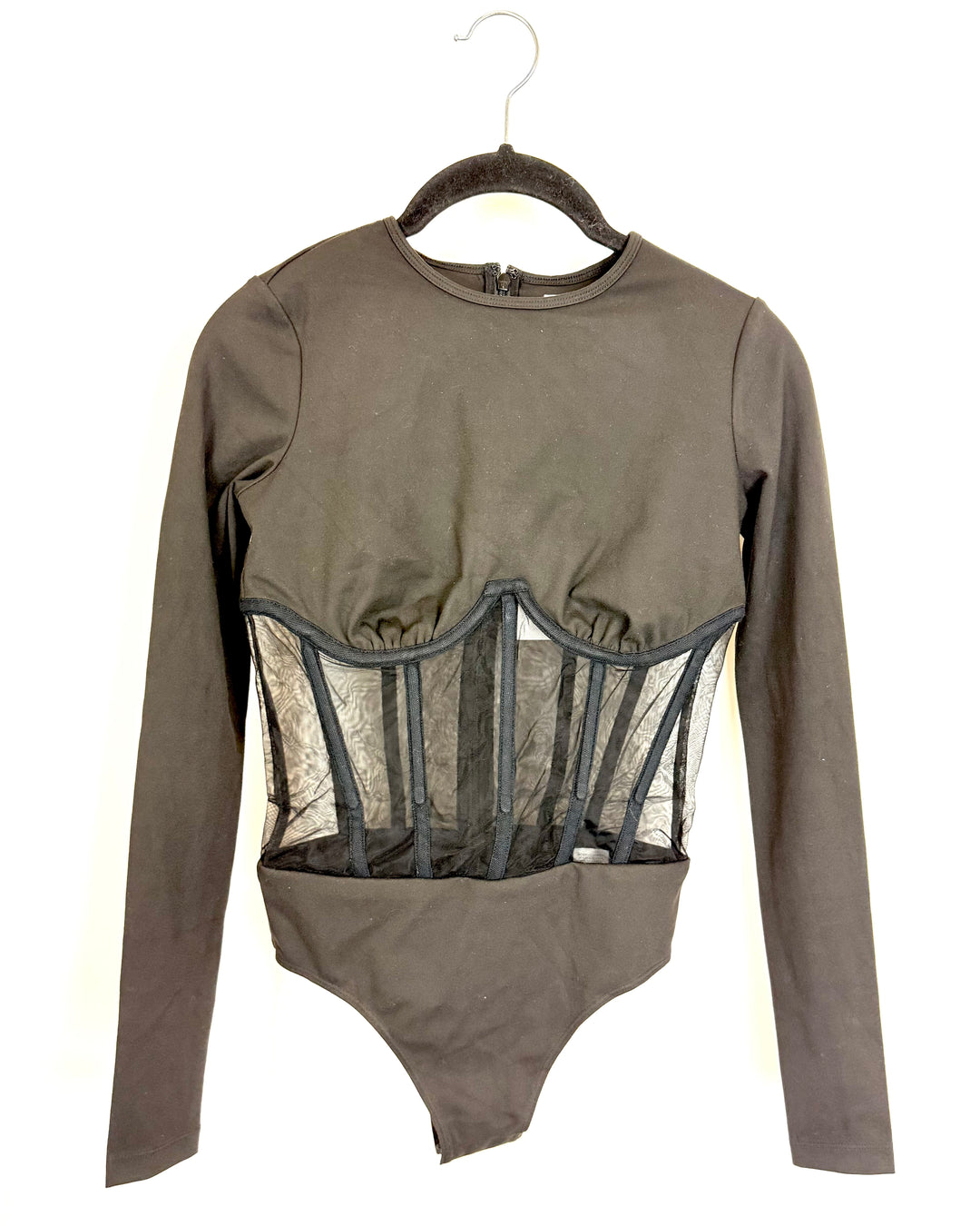Long Sleeved Black Lace Bodysuit - Size 00/4