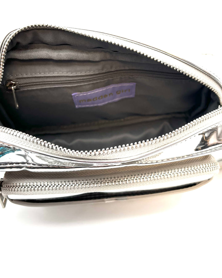 Silver Reflective Crossbody Bag With Rhinestoned Coin Purse
