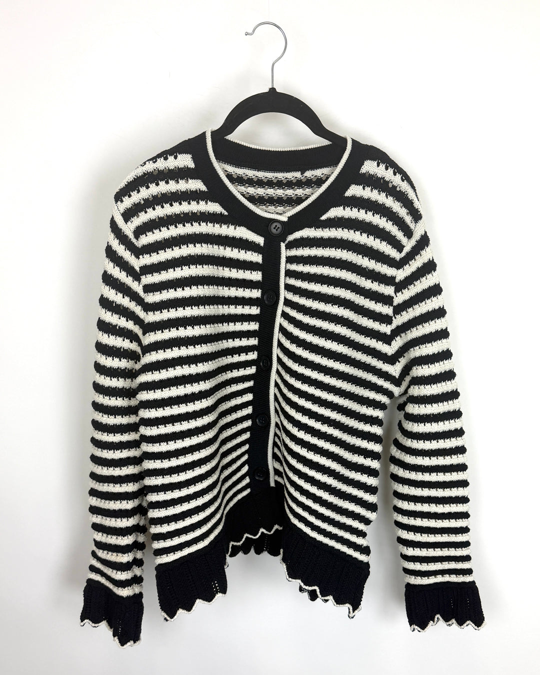 Black & White Striped Scalloped Cardigan - Size 4/6