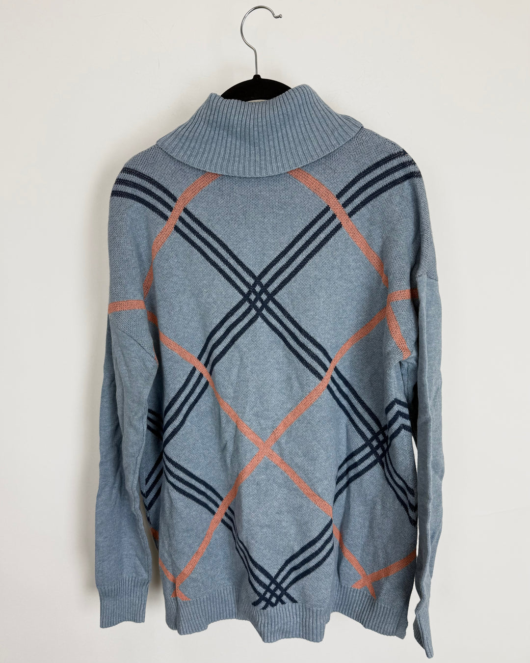 Blue Plaid Turtleneck Sweater - Small