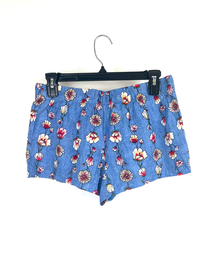 Blue And Pink Floral Sleepwear Shorts - Small