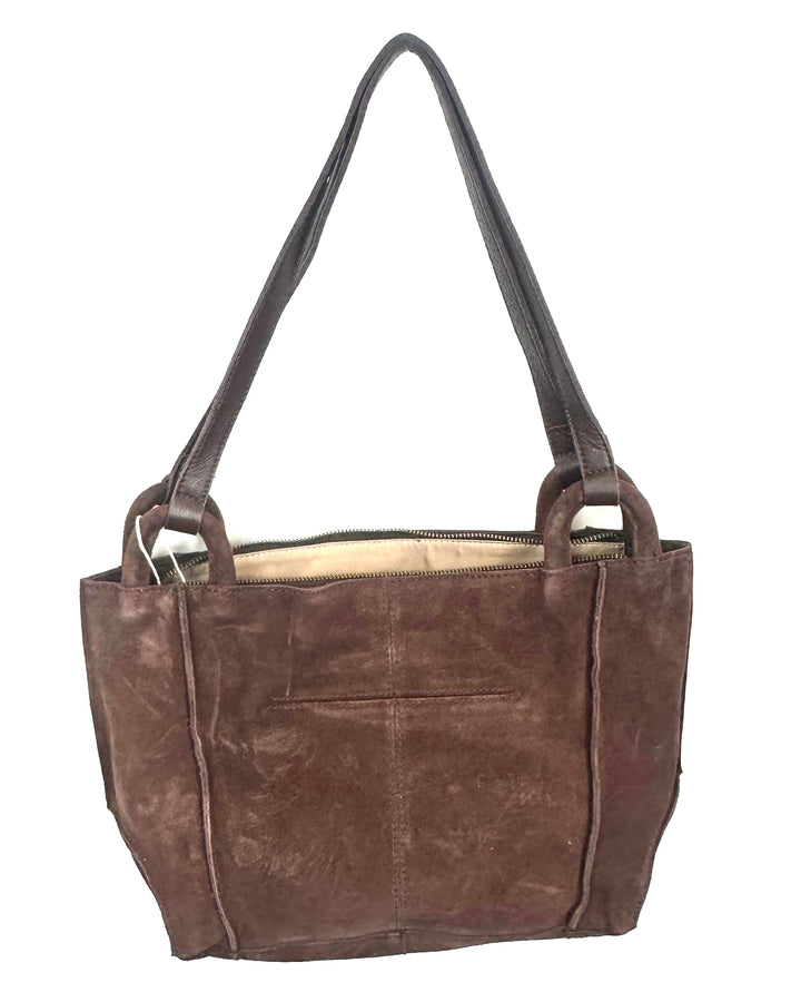 Dark Brown Double Strap Suede Shoulder Bag