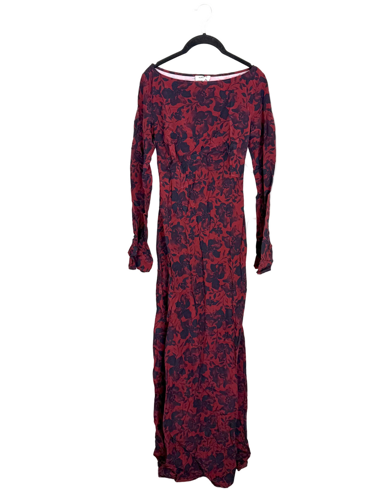 Dark Red & Navy Long Sleeve Dress - Size 00/0