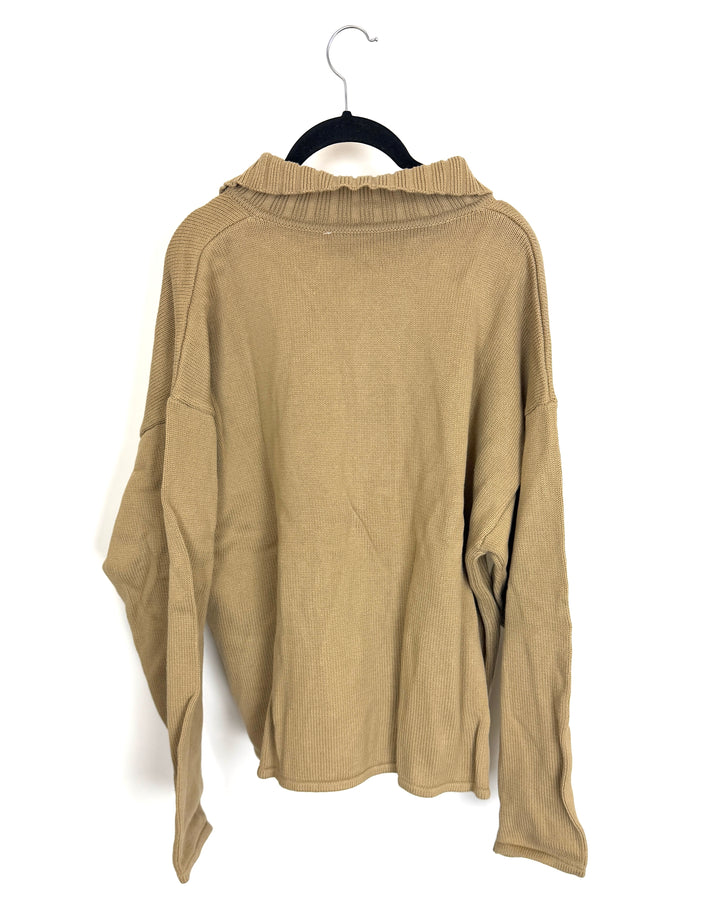 Dusty Brown Knit Half Zip Sweater - Size 6/8