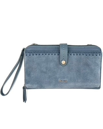 Dusty Blue Leather & Suede Wallet/Wristlet/Crossbody Bag