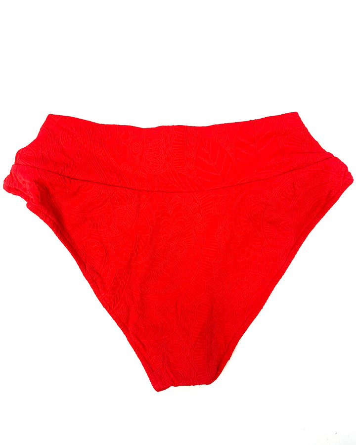 Red Embossed Fuller Coverage Bikini Bottom - XS, S, XXL
