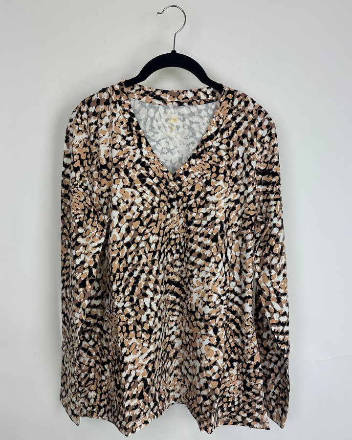 Tan & Black Lightweight Animal Print Top - Size 6/8