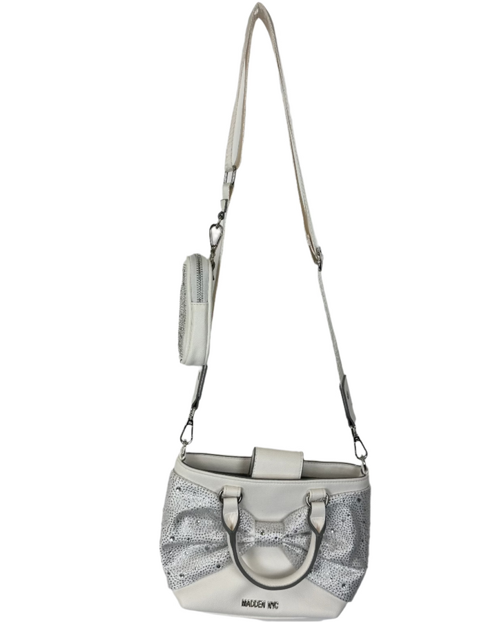 Cream and Silver Rhinestone Bow Bag