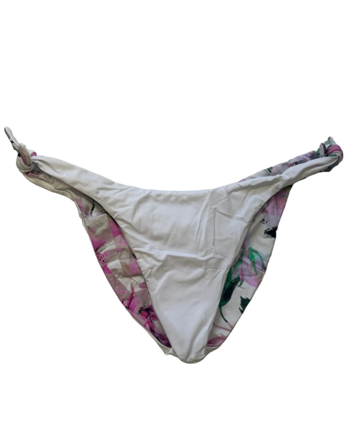 Purple Floral and White Reversible Scrunch Tie Bikini Bottom - XS - XL