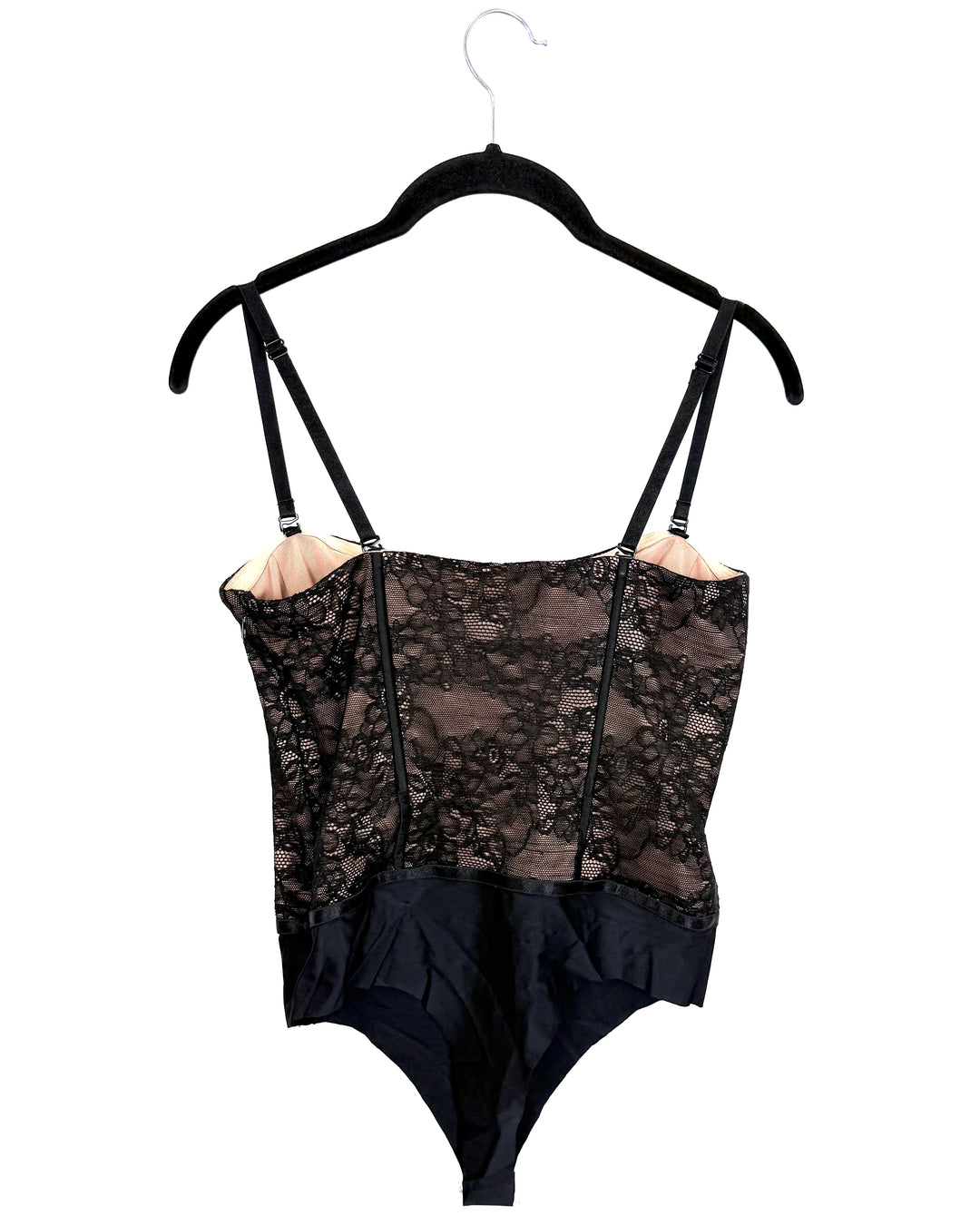 Black & Nude Button Corset Lace Bodysuit - Size 0/2