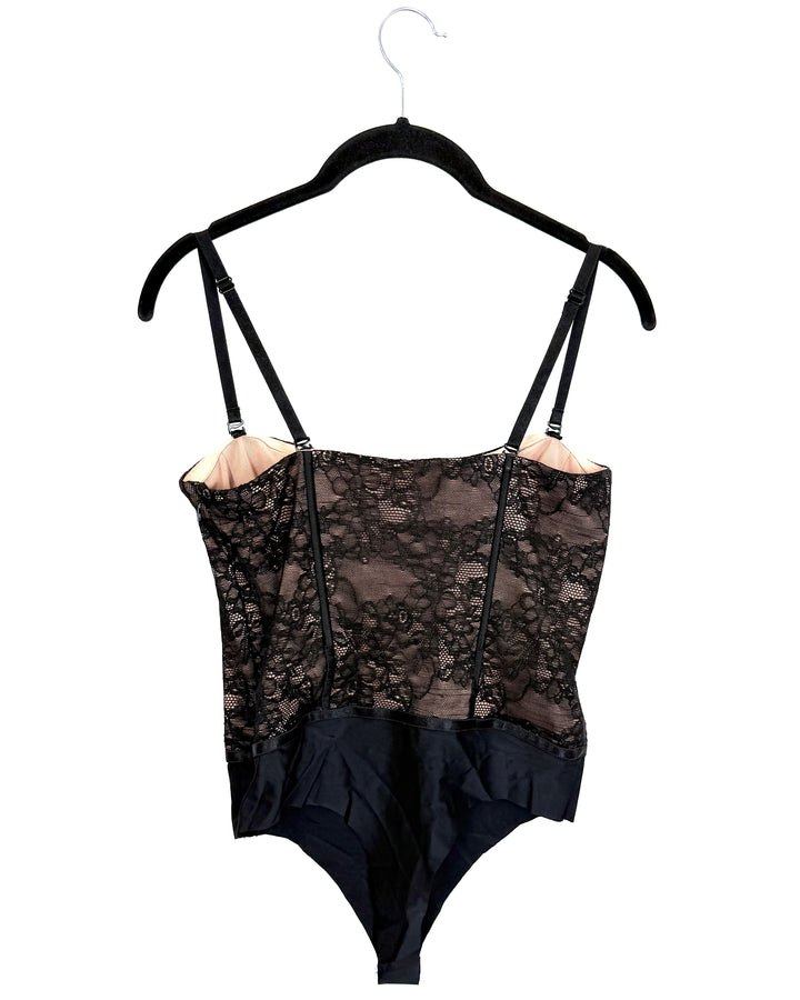 Black & Nude Button Corset Lace Bodysuit - Size 0/2