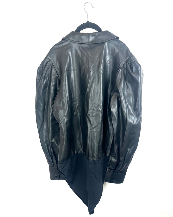 Black Faux Leather Bodysuit - Size 1X